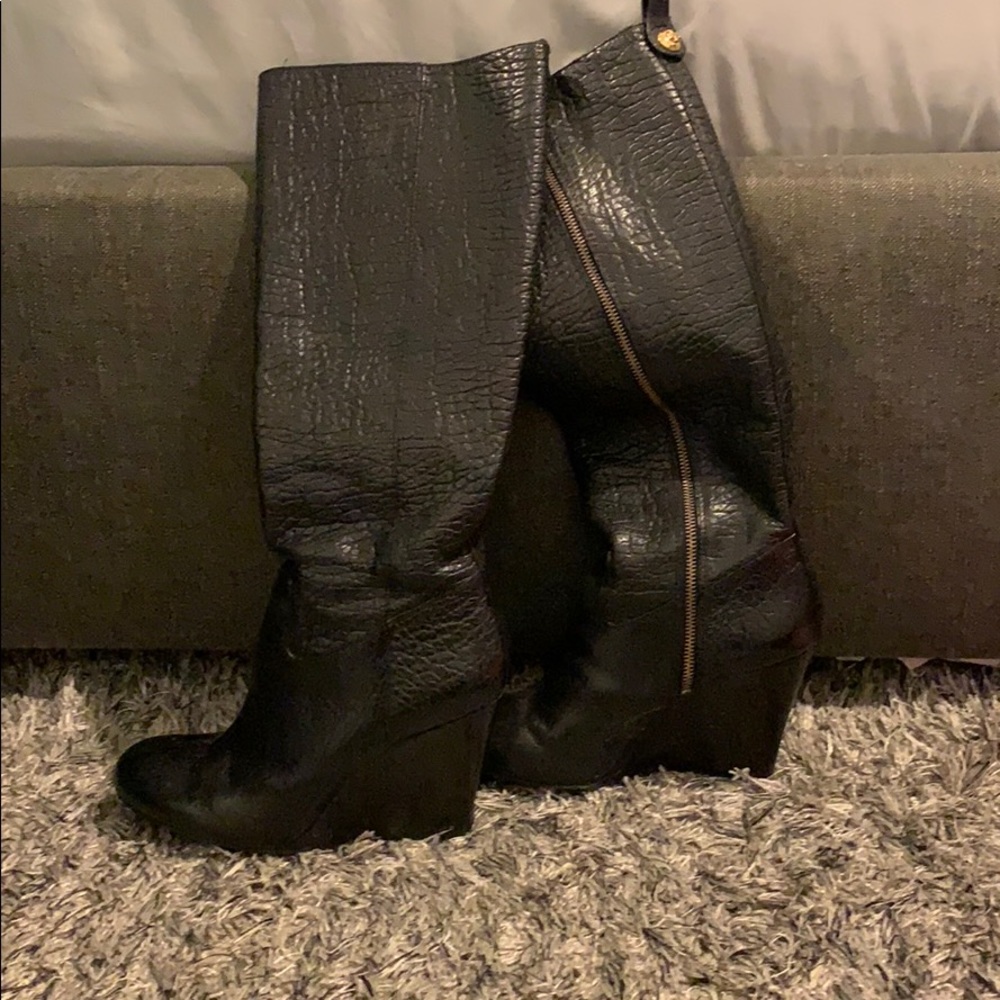 Tory Burch knee high wedge black boots size 10